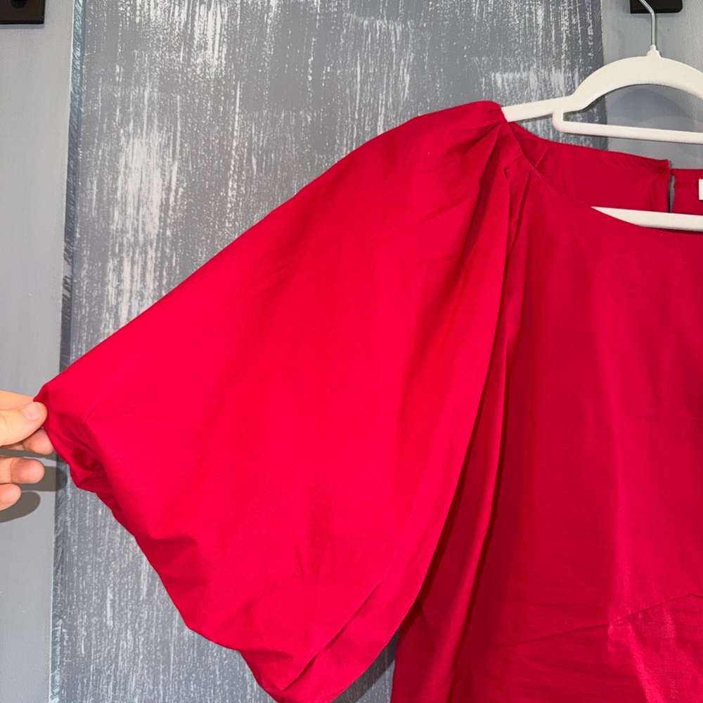 DKNY Red Puff Sleeve Blouse Size L | Balloon Sleeve Top | Statement Top - Picture 3 of 7